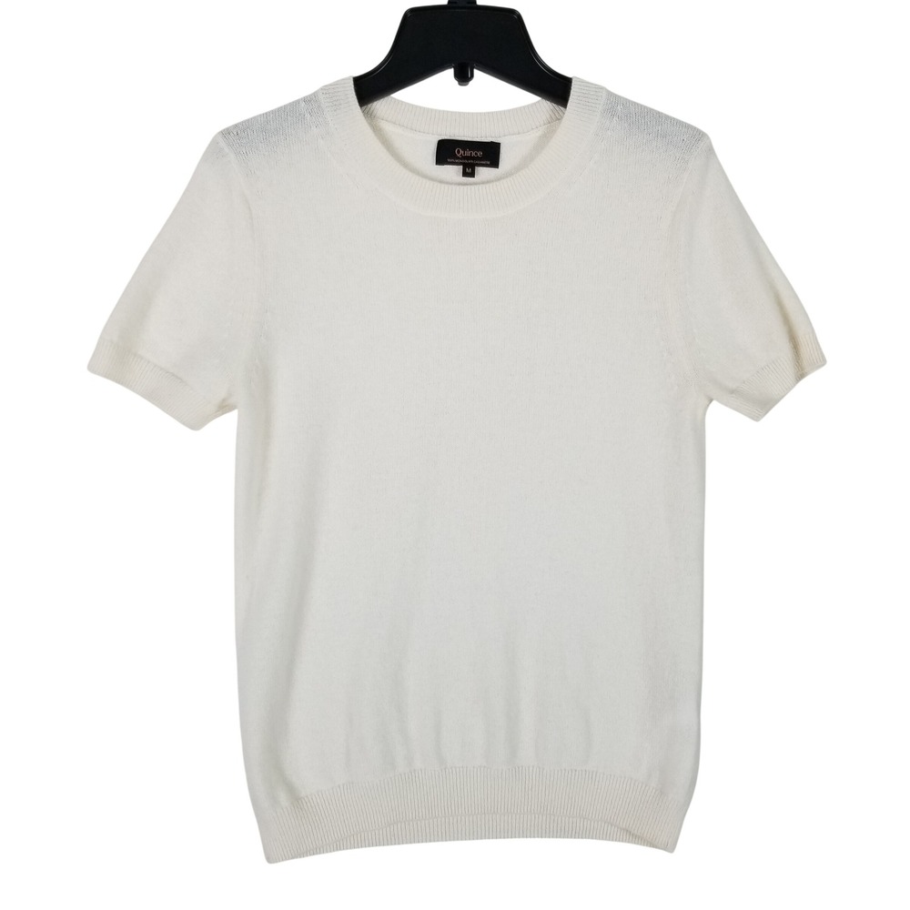 Quince Cashmere Sweater Womens Medium Ivory Short Sleeve Crew Neck STIEC01